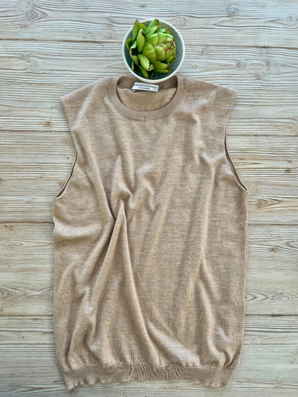Brunello Cucinelli Cashmere Silk Sleeveless Sweater Beige Tan Size L Italy - Picture 2 of 6